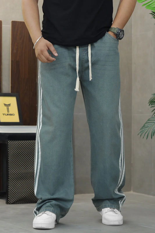 Turbo Crew line Stripe Denim Baggy Jeans