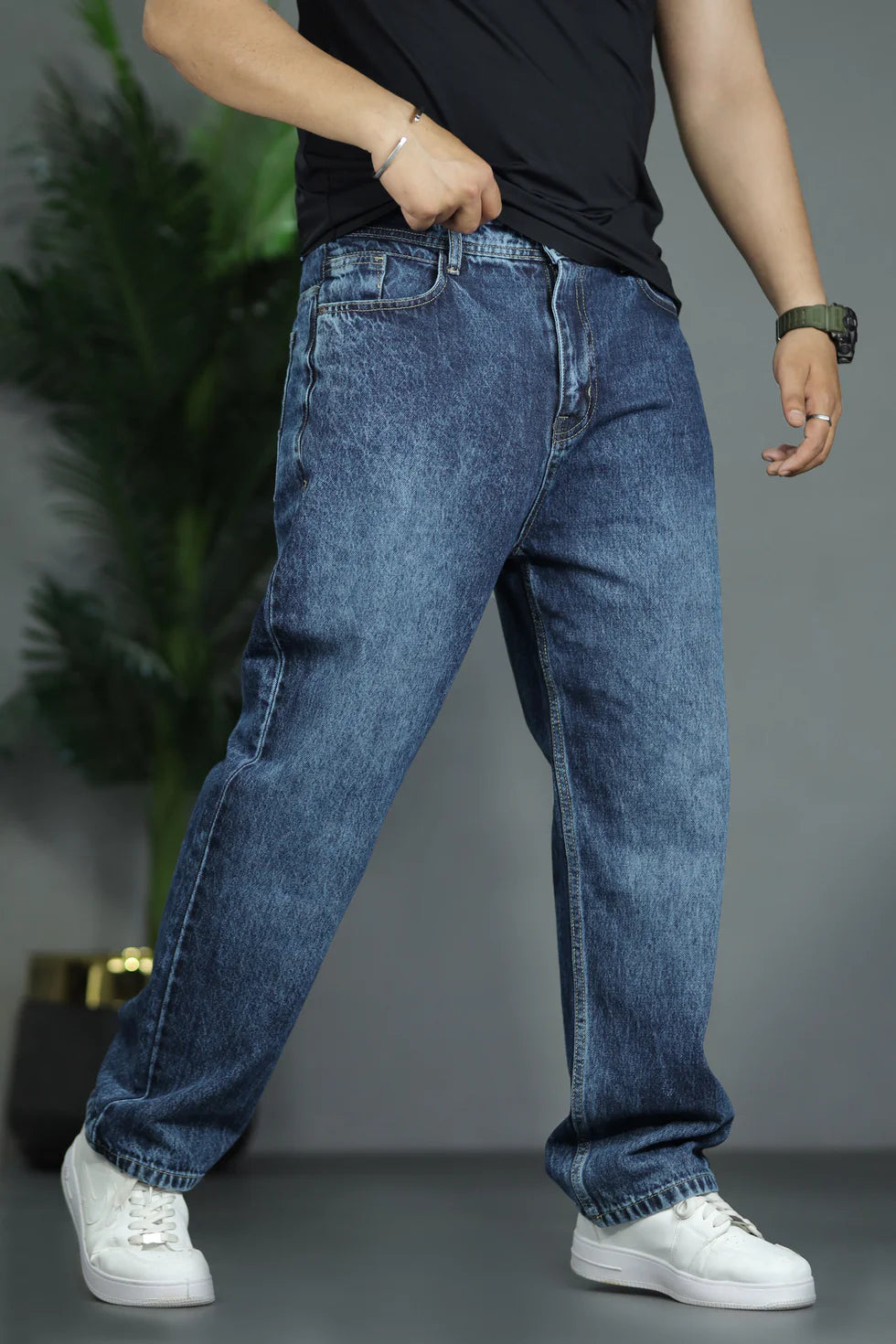 Turbo Remix Fusion Baggy Jeans In Dark Blue