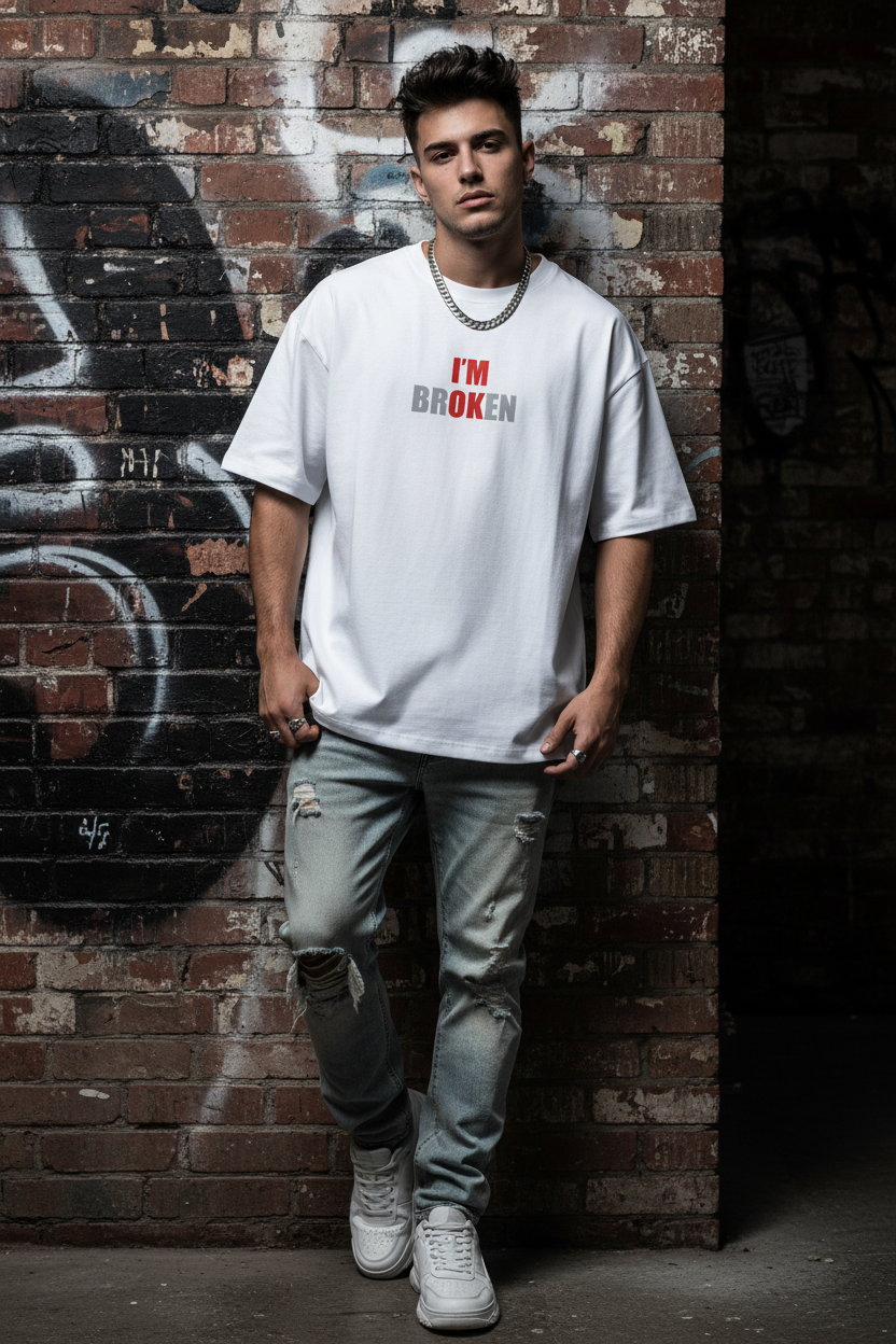 I'm Broken T-shirt - Model on Grunge Wall